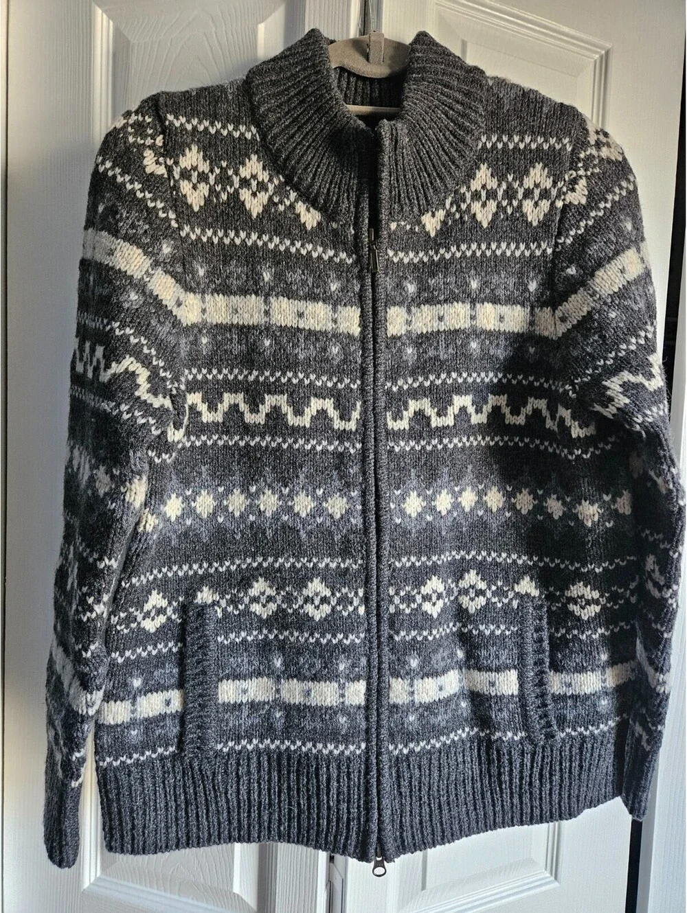 Women's LL Bean Classic Ragg Wool Sweater Zip Cardigan Vintage Fair Isle Size M
